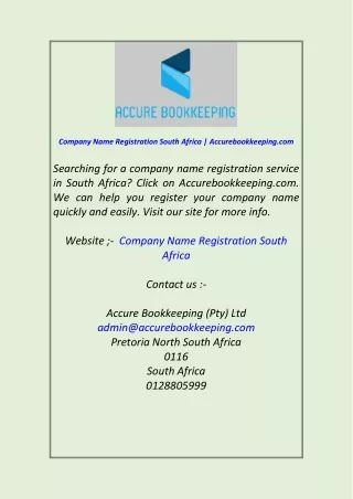 Company Name Registration South Africa  Accurebookkeeping.com