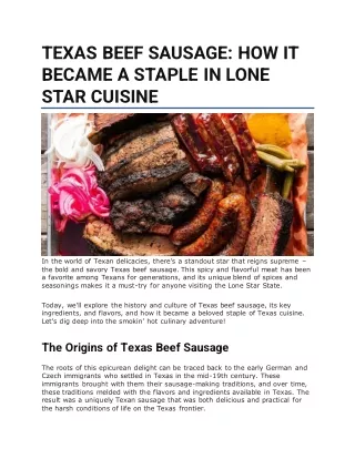 TEXAS BEEF SAUSAGE HOW IT BECAME A STAPLE IN LONE STAR CUISINE