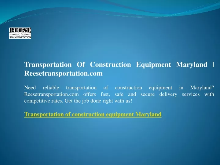 transportation of construction equipment maryland