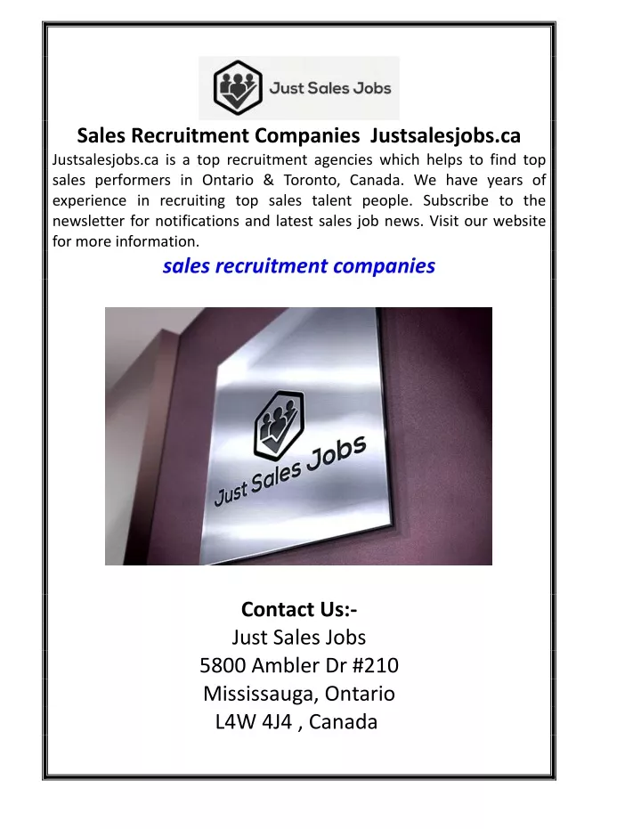 sales recruitment companies justsalesjobs