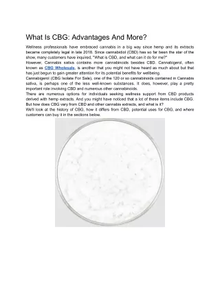 what is cbg advantages and more