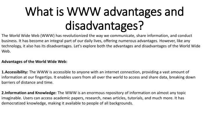 what is www advantages and what is www advantages