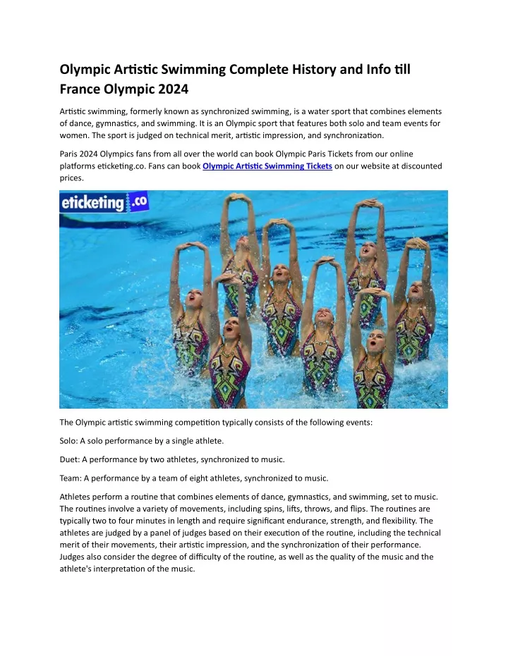 olympic artistic swimming complete history