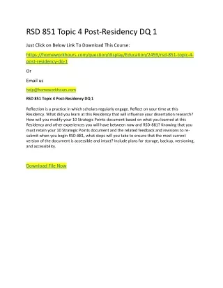 rsd 851 topic 4 post residency dq 1