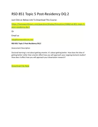 rsd 851 topic 5 post residency dq 2