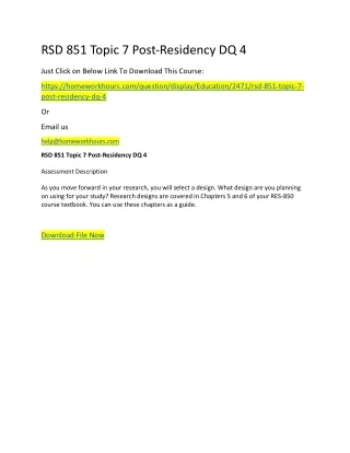rsd 851 topic 7 post residency dq 4