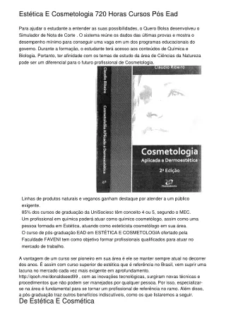 Estética E Cosmetologia 720 Horas Cursos Pós Ead