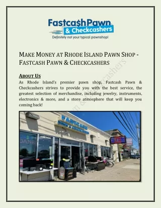 Make Money at Rhode Island Pawn Shop - Fastcash Pawn & Checkcashers