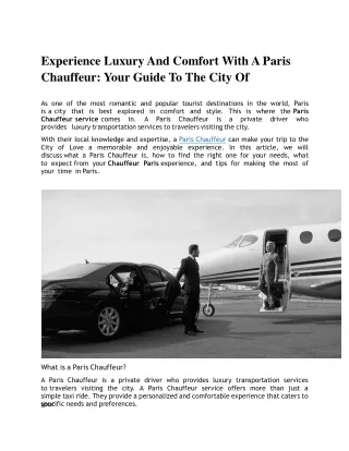 Experience Luxury And Comfort With A Paris Chauffeur
