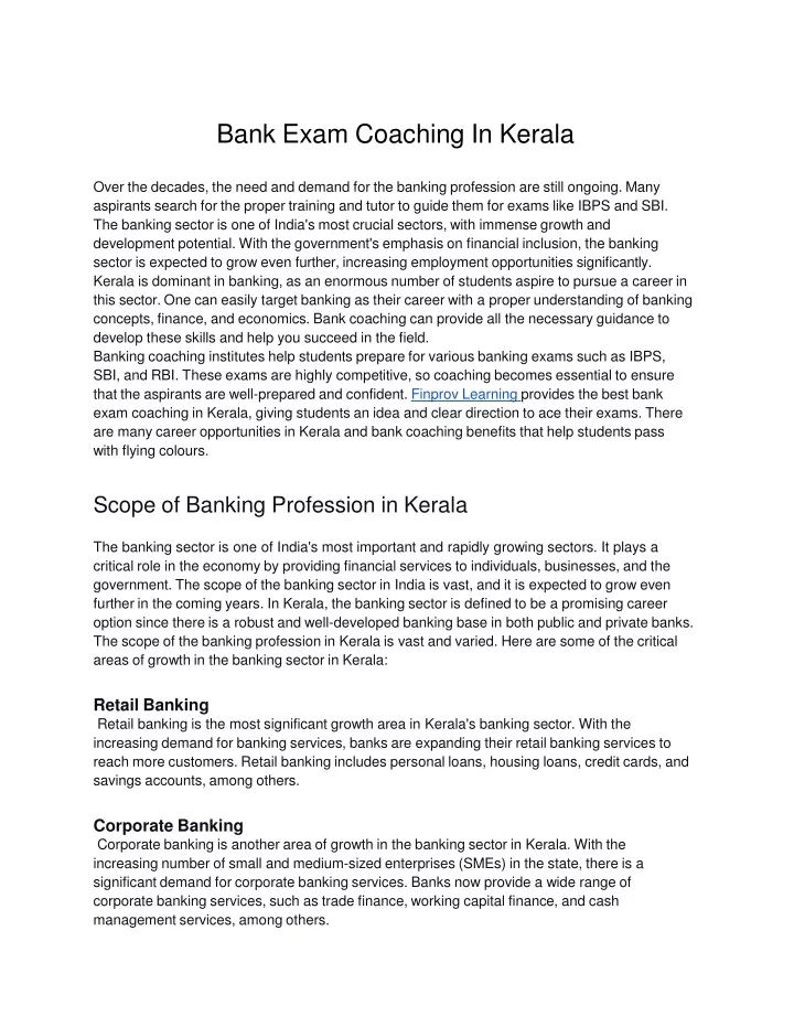 bank exam coaching in kerala