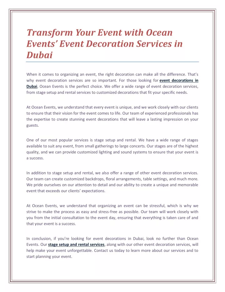 transform your event with ocean events event