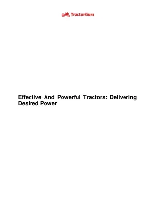 Effective And Powerful Tractors: Delivering Desired Power