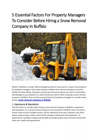 5 Essential Factors For Property Managers To Consider Before Hiring a Snow Removal Company In Buffalo