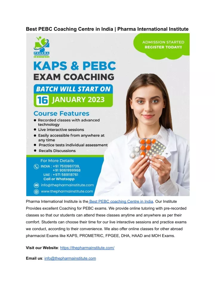 best pebc coaching centre in india pharma