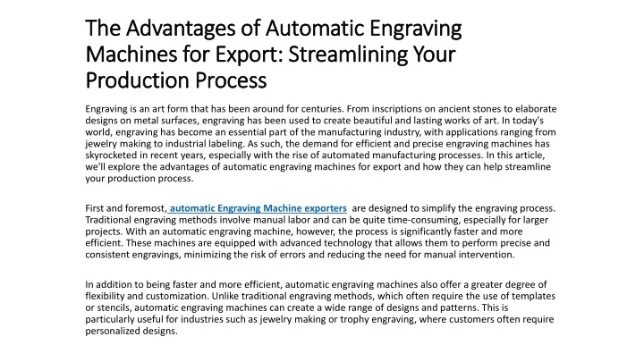 the advantages of automatic engraving machines for export streamlining your production process