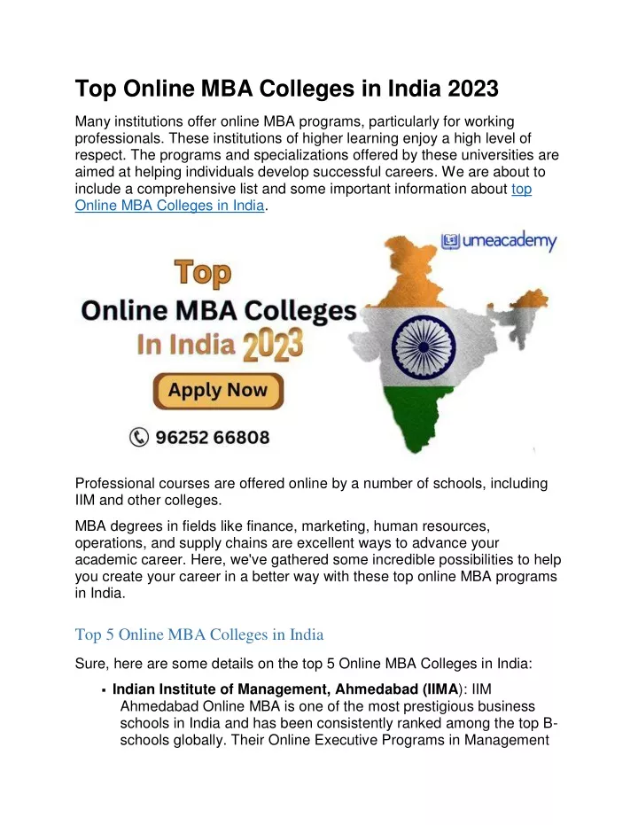 Top Online Mba Colleges In India