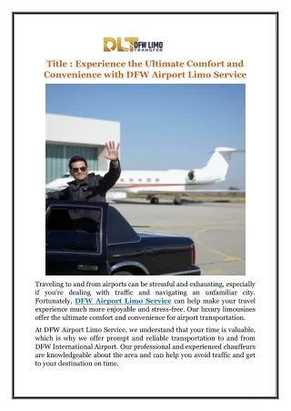 Experience the Ultimate Comfort and Convenience with DFW Airport Limo Service