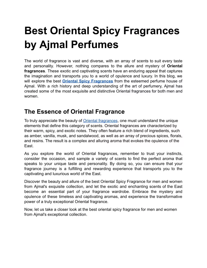 best oriental spicy fragrances by ajmal perfumes