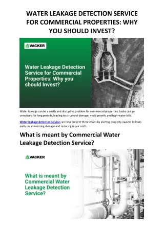WATER LEAKAGE DETECTION SERVICE FOR COMMERCIAL PROPERTIES: WHY YOU SHOULD INVEST