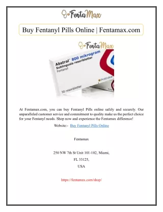Buy Fentanyl Pills Online | Fentamax.com