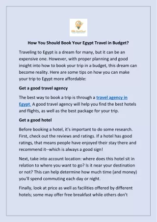 How You Should Book Your Egypt Travel in Budget?