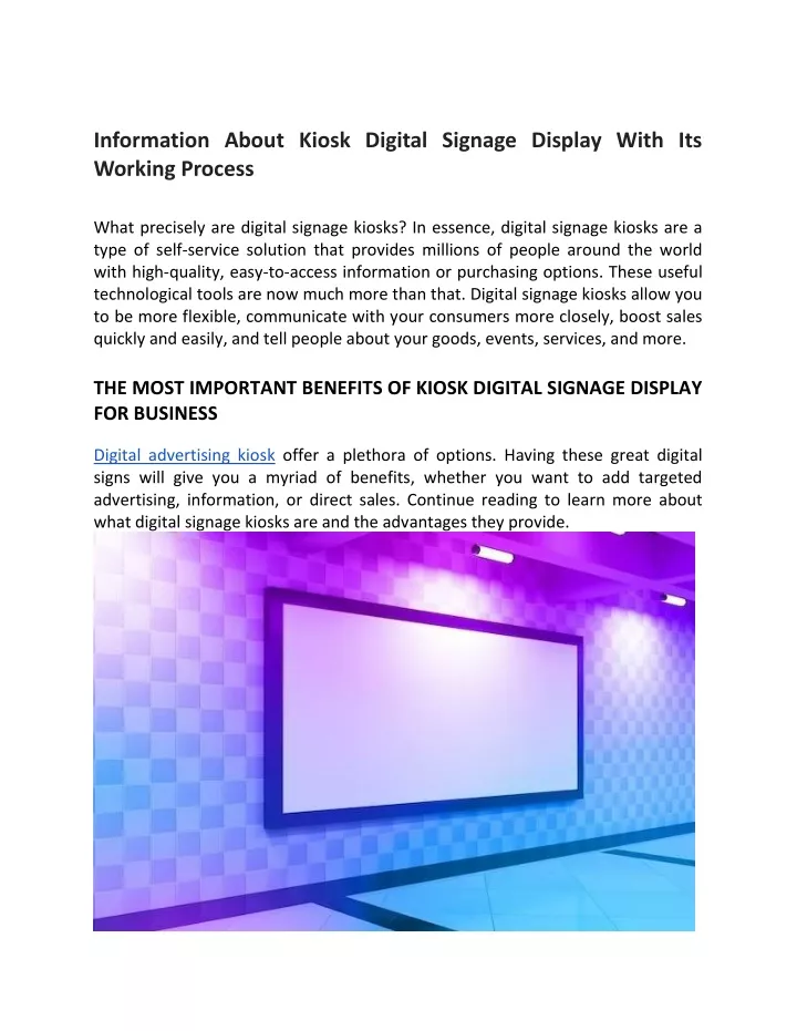 information about kiosk digital signage display