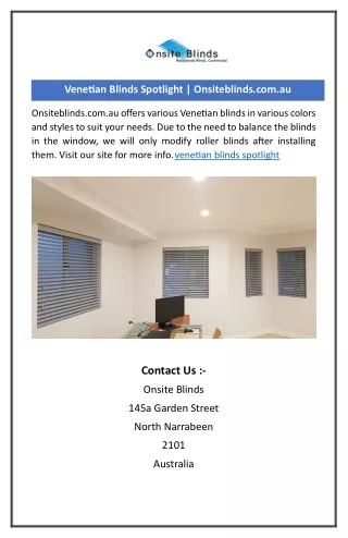 Venetian Blinds Spotlight | Onsiteblinds.com.au