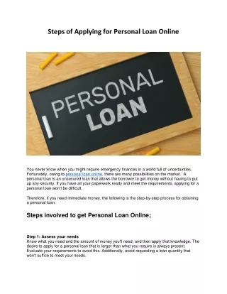Steps of Applying for Personal Loan Online