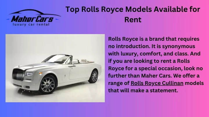 top rolls royce models available for rent
