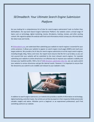 seomadtech your ultimate search engine submission