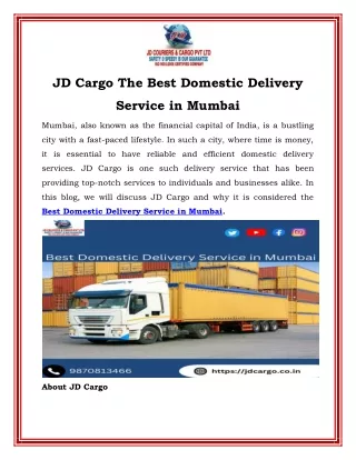 JD Cargo The Best Domestic Delivery Service in Mumbai