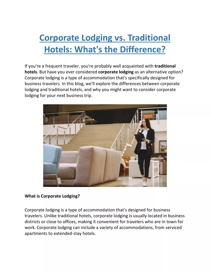 corporate lodging vs traditional hotels what