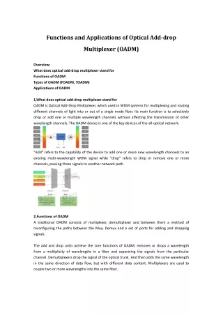 Functions and Applications of Optical Add-drop Multiplexer (OADM)