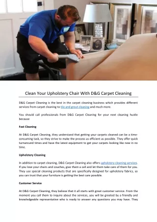 Clean Your Upholstery Chair With D&G Carpet Cleaning