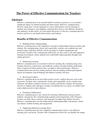 the power of effective communication for teachers