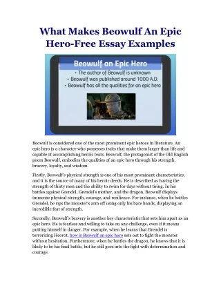 What Makes Beowulf An Epic Hero-Free Essay Examples