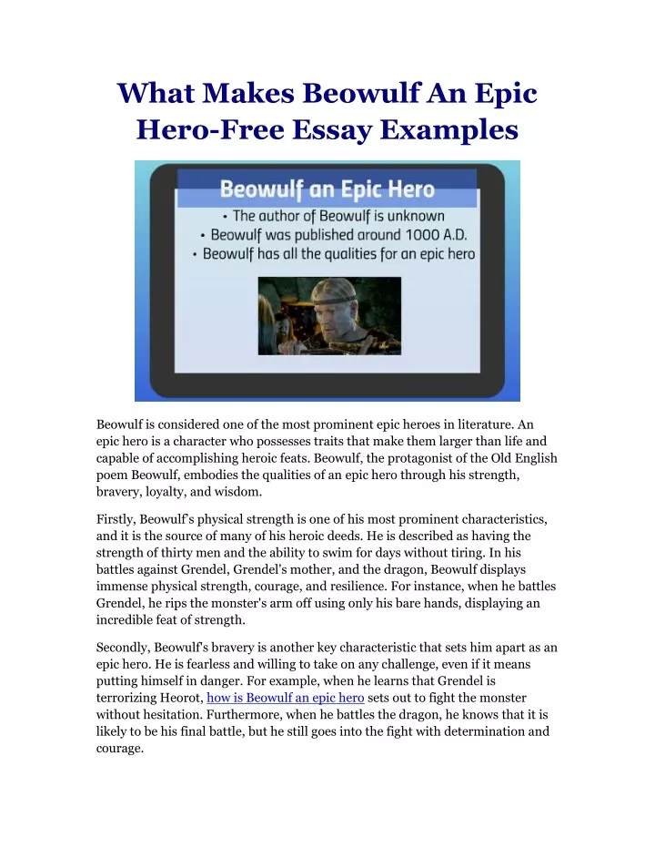 what makes beowulf an epic hero free essay