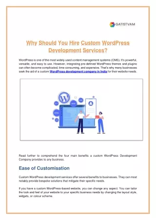 Why Should You Hire Custom WordPress Development Services?