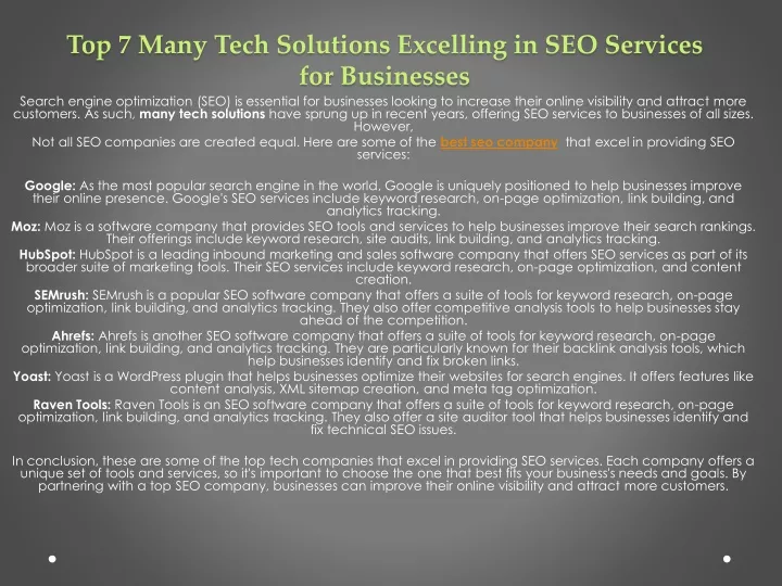 top 7 many tech solutions excelling in seo services for businesses