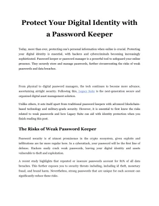 Protect Your Digital Identity with a Password Keeper