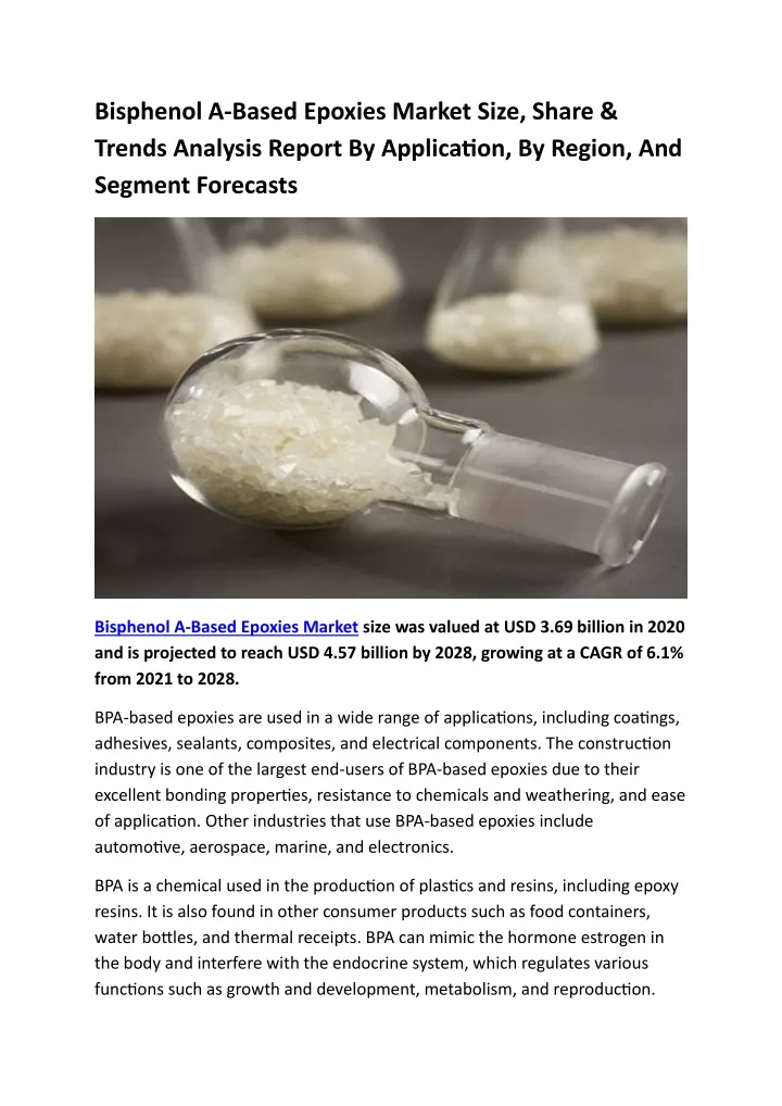 bisphenol a based epoxies market size share