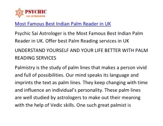 Most Famous Best Indian Palm Reader in UK