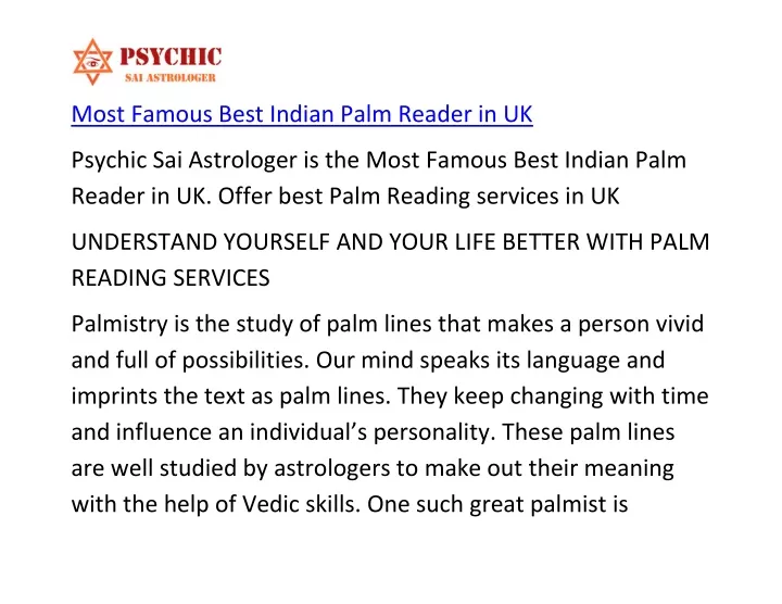 most famous best indian palm reader in uk