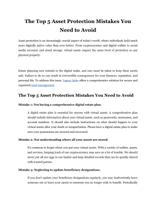 The Top 5 Asset Protection Mistakes You Need to Avoid