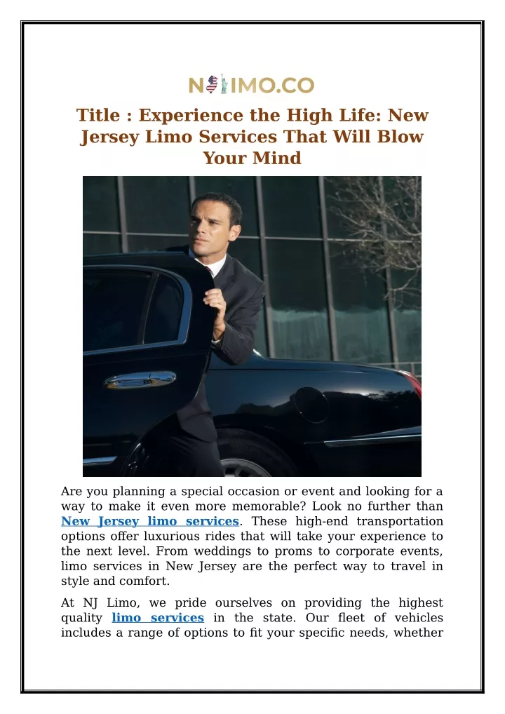 title experience the high life new jersey limo