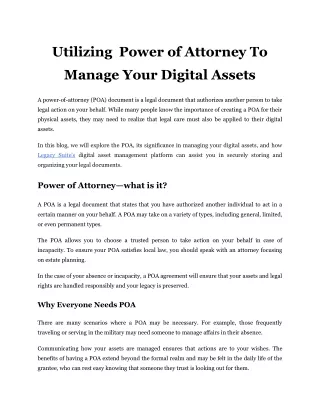 Utilizing  Power of Attorney To Manage Your Digital Assets