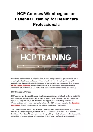 HCP Courses Winnipeg are an Essential Training for Healthcare Professionals