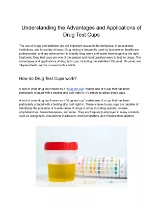 Understanding the Advantages and Applications of Drug Test Cups