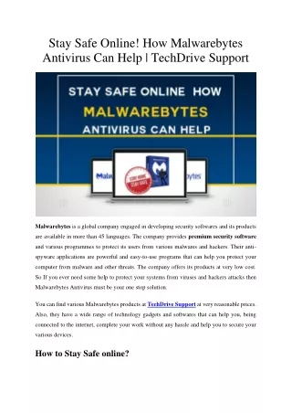 Stay Safe Online! How Malwarebytes Antivirus Can Help - TechDrive Support