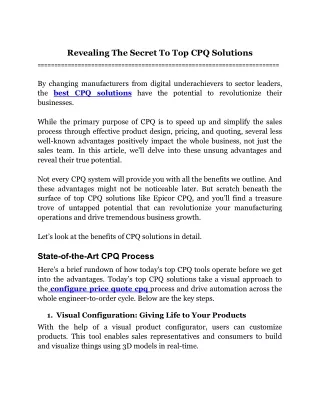 revealing the secret to top cpq solutions